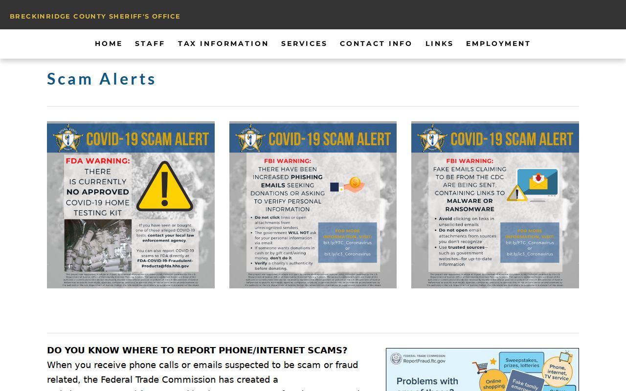Breckinridge County arrest history sheriff warrant scam warning