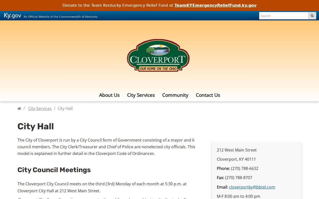 Cloverport criminal records City Hall contact channel