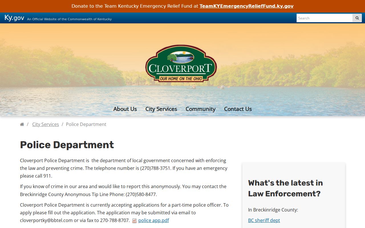 Cloverport criminal history police department contact page