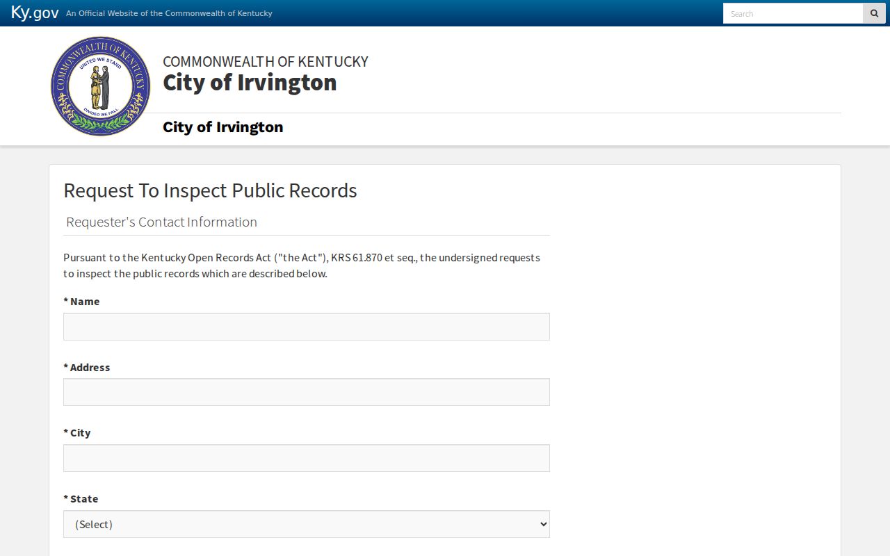 Irvington criminal records open-records request form