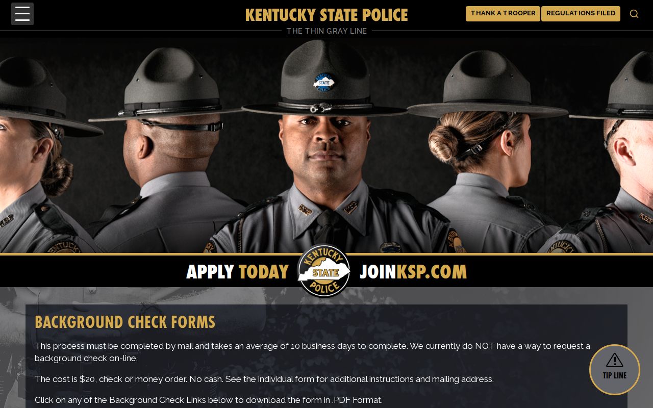 Breckinridge County criminal-history request forms from Kentucky State Police