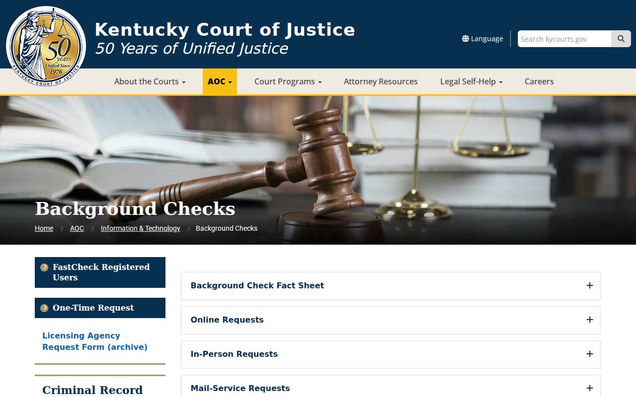 Breckinridge County criminal court reports through Kentucky AOC FastCheck and One-Time Request