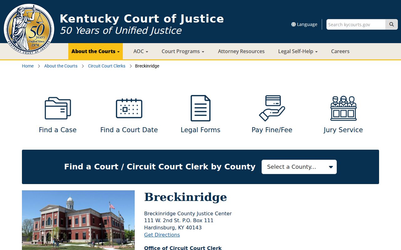 Breckinridge County criminal court records at the Justice Center